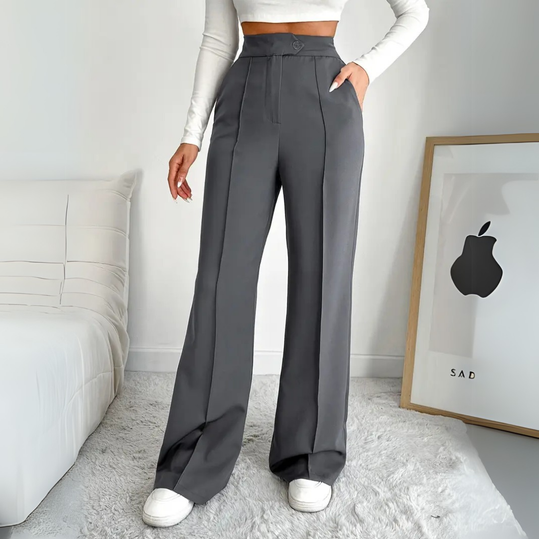 ANDREA | DONKERGRIJZE WIJDE BROEK