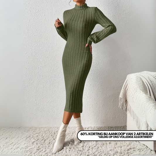 PAULA | ELEGANTE GERIBBELDE MIDI JURK