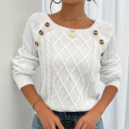 YVON | GEBREIDE TRUI MET KNOOPDETAILS