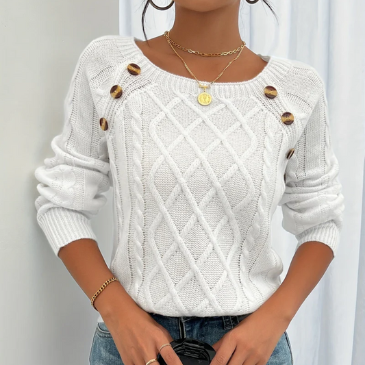 YVON | GEBREIDE TRUI MET KNOOPDETAILS