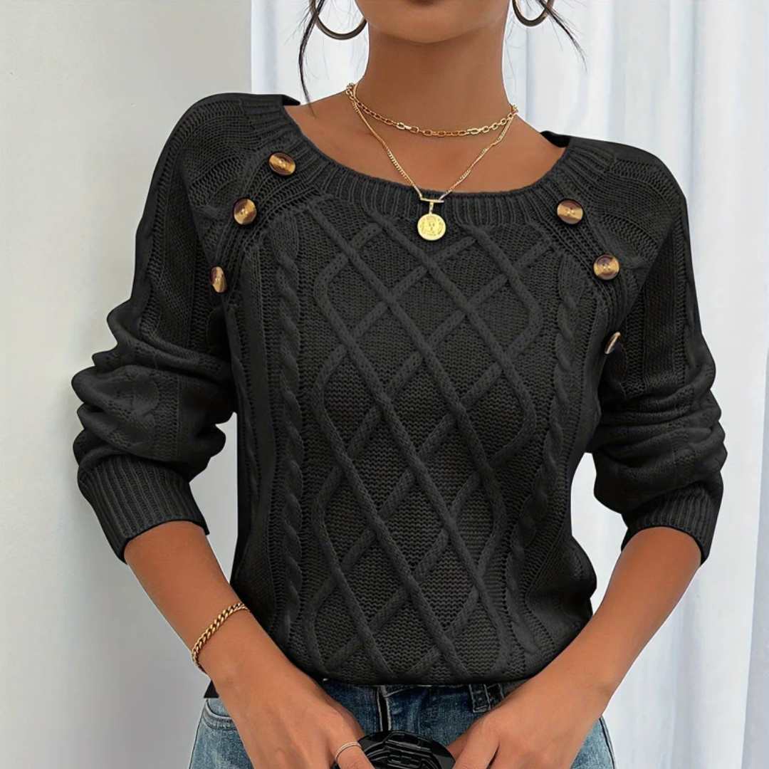 YVON | GEBREIDE TRUI MET KNOOPDETAILS