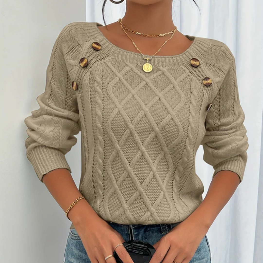 YVON | GEBREIDE TRUI MET KNOOPDETAILS
