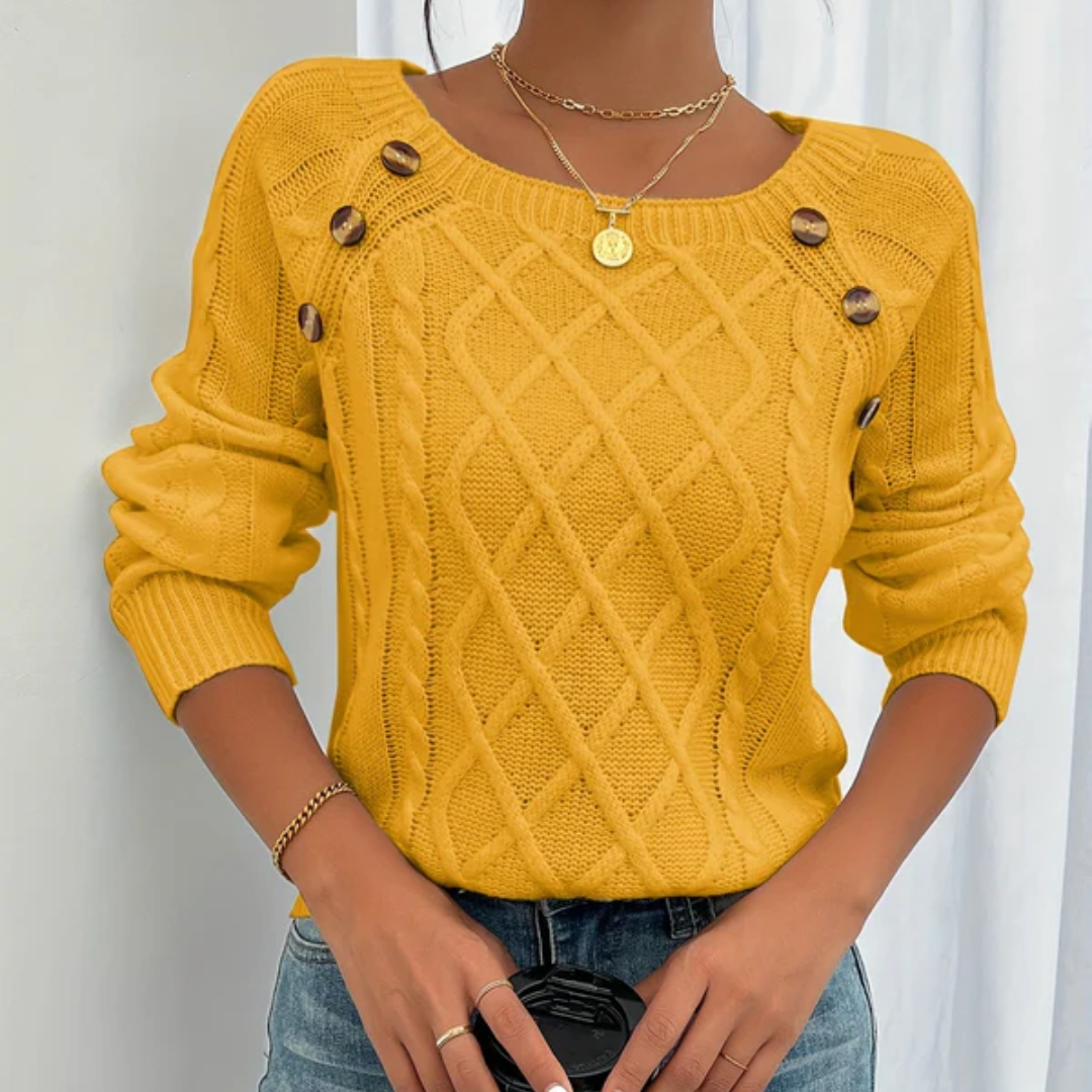 YVON | GEBREIDE TRUI MET KNOOPDETAILS