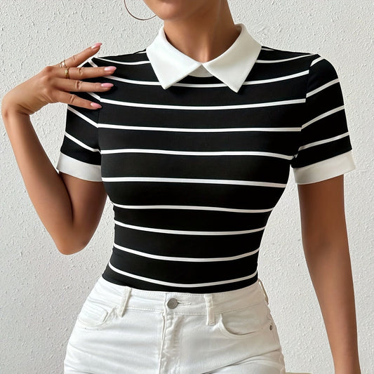 CYNTHIA | GESTREEPTE POLO KRAAG TOP