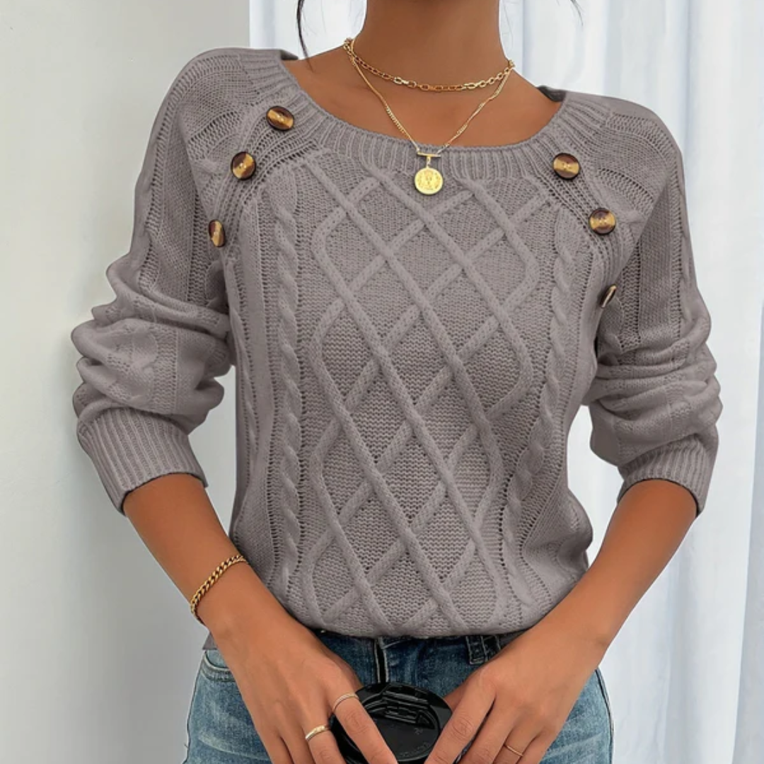 YVON | GEBREIDE TRUI MET KNOOPDETAILS
